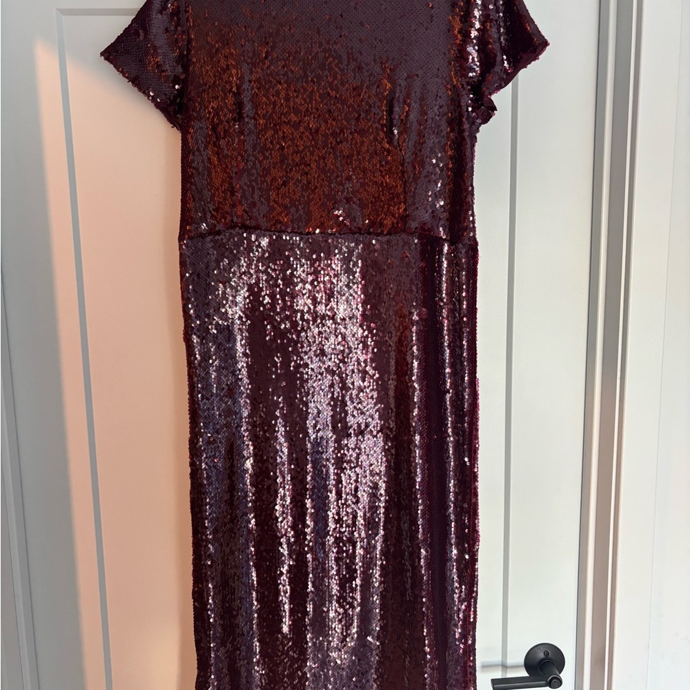 Ann Taylor Burgundy Sequin Midi Dress